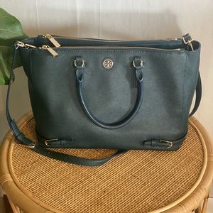 SOLD Tory Burch Forest Green Large Zip Handbag